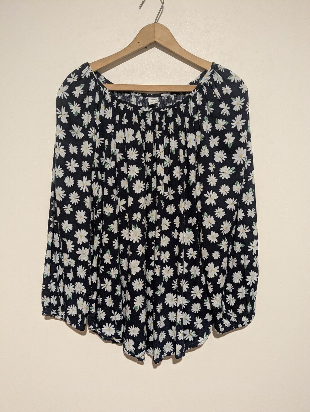 Old Navy Cotton Peasant Blouse Blue Daisy Floral L